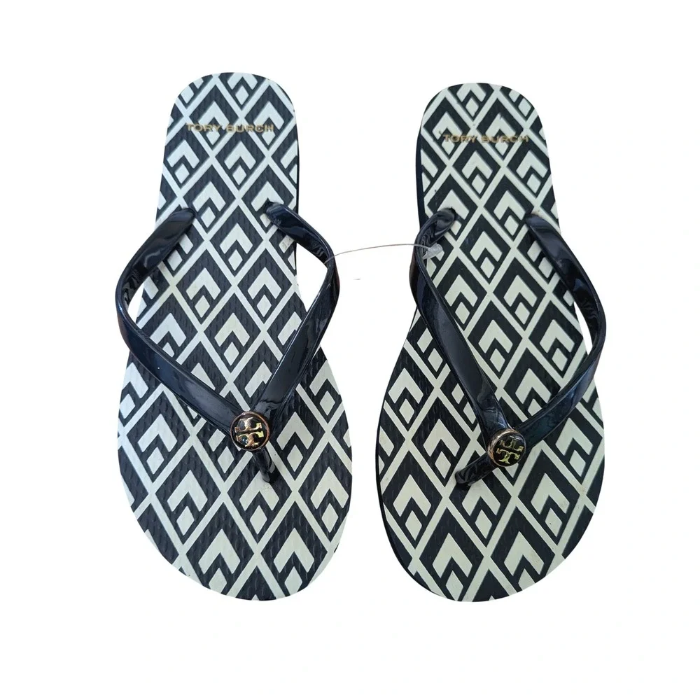 Tory Burch Flip Flops Women 7.5-8 Designer Preppy Resortwear Luxury Logo Sandal